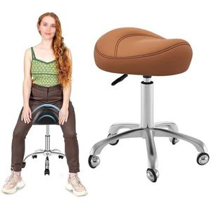 JAVPTAV Verstelbare zadelstoel salonkrukken, zadel rolkruk met wielen voor mondhygiënist, professionele ziekenhuis ergonomische bureaustoel (kleur: lichtgrijs (beige)