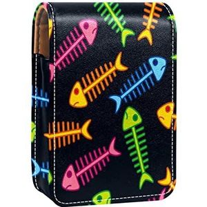 Vis Bone Roze Groen Blauw Oranje Lip Gloss Houder Lipstick Case Draagbare Make-up Tas Reizen Lipstick Organizer Case met Spiegel Mini Lipstick Opbergdoos voor Vrouwen