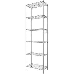 Himimi plank unit 6-laags draadrekken eenheid metalen rekken eenheid vrijstaande plank eenheden, zware rekken planken voor opslag met verstelbare nivellerende voeten 21,3 x 11,4 x 63 inch (l x b x h), zilver