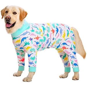 Big Dog Basic Kleding Pure Cotton shirt pyjama middelgrote en grote honden met vier poten Kleding Full Body High Stretch (Color : White dinosaur, Size : 38#(47.5~62.5KG))