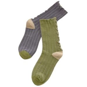 YIJIANUO Vrouwen Zomer Lente Katoenen Sokken Kleine Lederen Schoenen Stapel Stapel Sokken Snoep Kleur Houten Oor Rand Zoete Stijl Voor Meisjes Gift, Kaki, One size