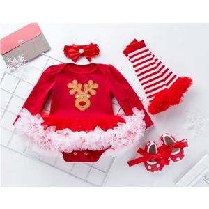 Kerstkostuum meisjesjurk 0-24 maanden prinses winter, babymeisjesset My 1st Christmas, jumpsuit, sokken Hot style(Red,66)