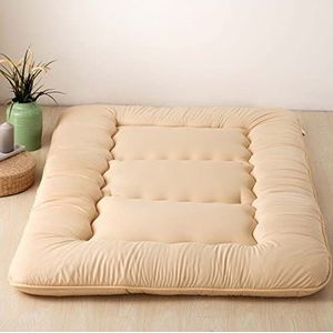 Japanse Meubelvloer Futon Matrassen, Dikker Tatami Mat Slaapmat Opvouwbare Oprolbare Futon Matras, Dubbele Enkele Matras Vloer Ligstoel Slaapbanken(Beige,135 * 200cm)