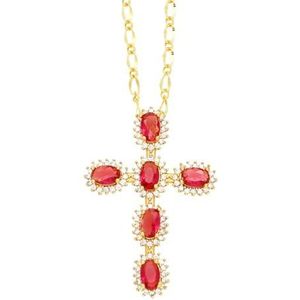 Vrouwen Kristallen Kruis Hanger Verkoperd Gouden Ketting Religieuze Sieraden Geschenken (Style : Fuchsia)