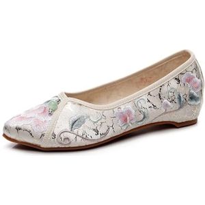 Prachtige Met Bloemen Geborduurde Platte Schoenen Voor Dames Chinese Traditionele Stijl Oude Peking Stoffen Schoenen Met Puntige Neus Retro Klassieke Hanfu-schoenen In Oude Stijl(Color:Beige,Size:34 E