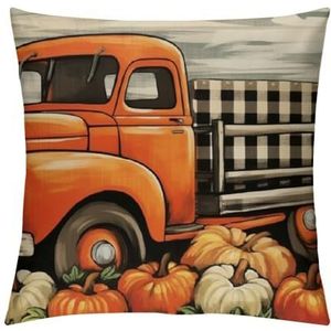 Kussensloop kabouter pompoen herfst vrachtwagen buffel geruite bladeren gepersonaliseerde sierkussenhoes decoratieve kussensloop voor bank auto bed 45 x 45 cm