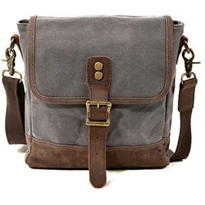 GeRRiT Retro crossbody schoudertas voor heren, vintage, gewaxt canvas met lederen accenten, casual messenger bag voor outdoor reizen, Grijs, Eén maat