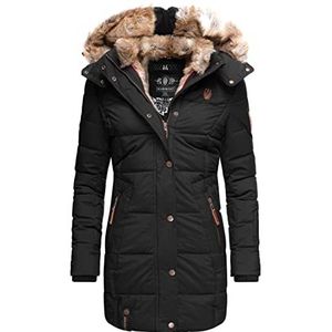 MARIKOO Warme winterjas voor dames, gewatteerde jas met capuchon, favoriete jas, XS-XXL, zwart, L