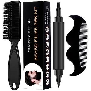 Baardpotloodvuller voor mannen, Zweetbestendig baardvulpotlood Inclusief borstelkam, 4 Tips Baard Vulpen, Mannelijke Snor Reparatie Vormgeven Baard Definieer Pen Verbeter Baard Tsuchiya