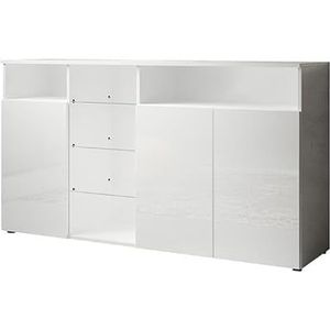 MB Muebles Bonitos | Dressoir voor woonkamer of eetkamer | Breedte 150 x Hoogte 82 x Diepte 40 cm | Modern | Kleur Wit met glanzende afwerking | 3 deuren | LED | TV-meubel | Model Clark L