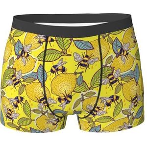 ZJYAGZX Gele boxershorts met citroen- en bijenprint voor heren - comfortabele ondergoedbroek, ademend vochtafvoerend, Zwart, L