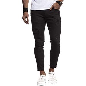 Leif Nelson Heren jeansbroek slim fit moderne denim vrijetijdsbroek voor mannen moderne stretch witte jeansbroek zwart LN9100F, zwart, 29W / 32L