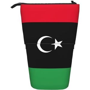 Evengigy Libische vlag print schattig etui met ritssluiting verstelbare standaard potlood houder grappige make-up tas, Zwart, Eén maat, Tas Organizer