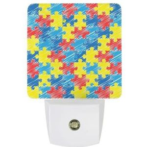 Autisme Bewustzijn Kleurrijke Puzzel Warm Wit Nachtlampje Plug In Muur Schemering naar Dawn Sensor Lichten Binnenopname Trappen Hal