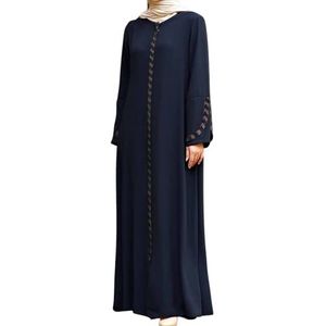 Abaya voor dames, lange mouwen, open steengroeve, vloerlengte, ritssluiting, vloerlengte, Turkse islamitische mode (DE/NL/SE/PL, Alfabetisch, L, Regular, Regular, Marineblauw)