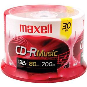Maxell 625335 CDR-80 MUSIC GOUD CD Opneembare Schijven 32X 700MB 80 Min 30 Pack