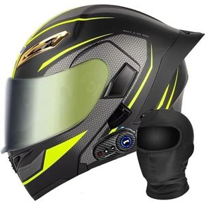 Motorfiets geïntegreerde Bluetooth helm DOT/ECE goedgekeurde motorfiets integraal opklapbare helm Motorhelm met anti-condens dubbele lens met microfoon D,XXL(63-64cm)