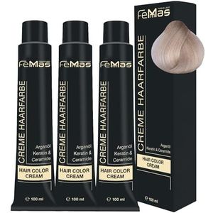 FemMas Haarverf Extra Platinblond Intensief 12.0 I professionele crème haarkleur in blond met voedende arganolie, keratine en ceramiden I als permanente haarkleuring of kleuring, 3 x 100 ml