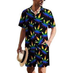 LGBT Weed Gay Pride Hawaiiaanse pak voor heren, 2-delige strandoutfit, shirt en korte broek, bijpassende set