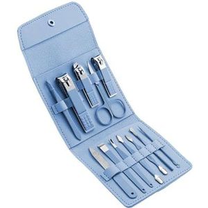 Manicureset, nagelknipperset, Verpakking van 12 veelkleurige roestvrijstalen nagelknippersets for manicure en pedicure(Blue)