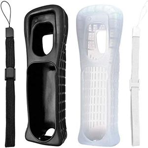 2 x Siliconen Skin Case Cover Shell met Polsband voor Nintendo Wii Afstandsbediening (Zwart+Wit)