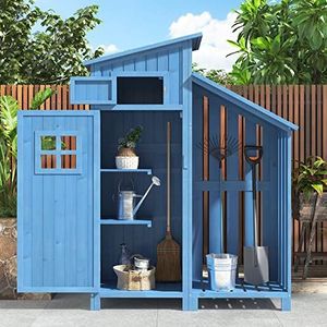 Gereedschapskast, tuinkast, gereedschapskast, BxD: 124x46 cm, BxDxH: 124 x 46 x 174 cm, ook geschikt voor kleine tuinen, (houten hut, 1 stuk, tuinhuis) (blauw)