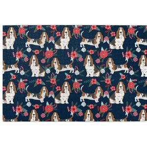 Basset Hound Navy en Bloemenpaver Puzzel 1000 Stukjes Houten Puzzel Familiespel Wanddecoratie