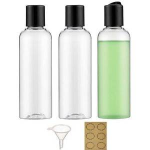 Apstaqeoo 3 stuks 200 ml plastic flessen met Disc Top Flip Cap Lege Squeeze Flessen Clear Hervulbare Reiscontainer Doseer met Trechter & Label voor Vloeistoffen Lotion Shampoo Toiletartikelen
