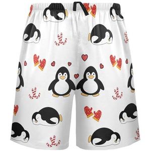 LI ZHI XIN Herenpyjamabroek, korte pyjamabroek, zomer casual shorts, elastische taille met trekkoord, rechte buis losse pasvorm met 2 zakken, S-XXL pinguïn handschoenen snoep, Meerkleurig, S