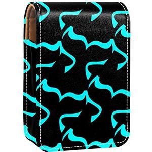 Make-up lippenstift hoesje voor buiten zwart groen zeemeermin schaal vis staart patroon draagbare lippenstift organizer met spiegel dames mini make-up tas neemt tot 3 lippenstift