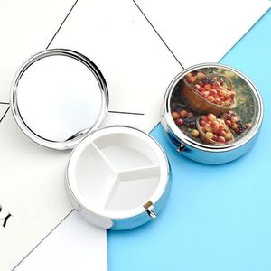 Pillendoosje ronde pillendoos met 3 compartimenten (designnaam) pillenorganizer, waterdichte medicijnorganisatordoos voor reizen, metalen pillencontainers voor medicatieplanner