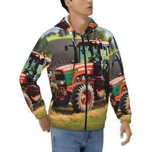 EdWal Company Farm Tractors Print Heren Full-Zip Casual Hoodie - Ritssluiting Hooded Lange Mouw Warm Sweatshirt Bovenkleding, Zwart, S