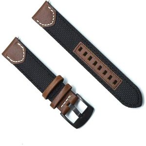 INSTR Vintage nylon lederen ontgrendelingsriemen voor heren voor Seiko voor Omega horlogeband met gesp (Color : Black, Size : 22mm)