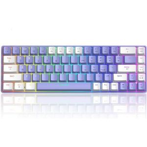 T8 RGB 60% Mechanisch Toetsenbord, Bedraad Gamingtoetsenbord Compact 65% Layout, 18 RGB LED-Backlit QWERTY Mini 68 Toetsen Full Keys Anti-ghosting voor PS4, Xbox, PC, Laptop, MAC - Purple/Blue Switch