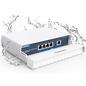 YuanLey Gigabit PoE Switch, 4 poorten, waterdicht, outdoor ethernet, onbeheerde netwerkswitch met VLAN-functie, 78 W geïntegreerd vermogen, IEEE802.3af/at ondersteuning plug & play