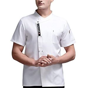 YWUANNMGAZ Unisex mannen professioneel restaurant top chef uniform keuken koken werkkleding jas catering ober overall outfits (kleur: wit, maat: E (3XL))