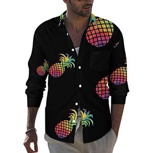Kleurrijke ananas heren revers lange mouw overhemd button down print blouse zomer pocket tees tops XL