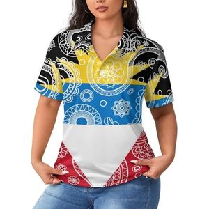Antigua en Barbuda Paisley vlag dames poloshirts korte mouwen casual T-shirts met kraag golfshirts sport blouses tops XL