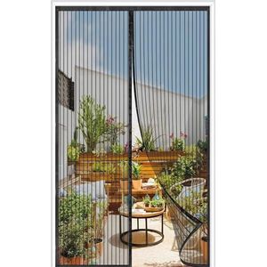 Magnetische vliegenhordeur 105 x 220 cm, vliegengordijn van muggennet, met magneet, automatische sluiting, geen gereedschap nodig, eenvoudig te installeren, zwarte strepen