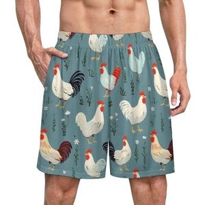 Kippen en eieren grappige pyjama shorts voor mannen pyjamabroek heren nachtkleding met zakken zacht