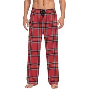 Pyjama Broek voor Mannen Rood Zwart Buffalo Plaid Mens Pyjama Bottoms Lounge Broek S, Tartan Plaid Red Yellow White Line, XXL