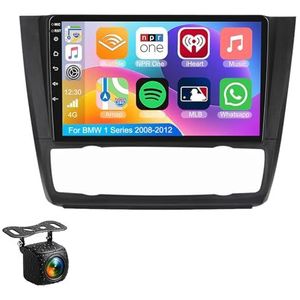 Android 14.0 2 Din Autoradio 9"" Touchscreen Auto Stereo voor BMW 1 Series 2008-2012 met Draadloze Carplay Android Auto GPS navigatie AHD Omgekeerd beeld Stuurwielbediening(S-5(6G+128G))