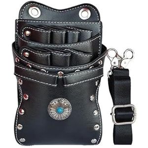 Kapperstas voor uitrusting Kappersschaar Pouch Salon Kapper Kappersholster Haarstylist Gereedschap Tassen Kam Schaar Taille Schouderriem Etui PU Kapperstas(Black)