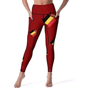 Vlag van België Yogabroek voor dames, hoge taille, buikcontrole, workout, hardlopen, leggings, XL