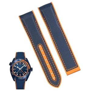 dayeer Siliconen nylon horlogeband voor Omega 300 SEAMASTER 600 PLANET OCEAN Horlogebandaccessoires Kettingriem (Color : Blue orange NO, Size : 22mm)