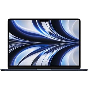 Apple MacBook Air 2022, M2 chip met 8-core CPU en 10-core GPU (13-inch, 8GB RAM, 512GB SSD-opslag) QWERTY Dutch Middernacht (Refurbished)