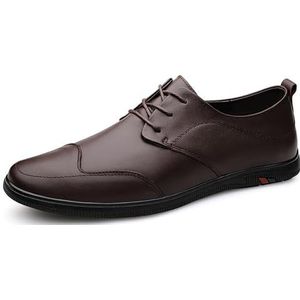 Schoenen Jurk Oxford for Heren Veterschoenen Ronde Neus Effen Kleur Lederen Derby Schoenen Lage Top Slip Antislip Bruiloft (Color : Brown, Size : 40 EU)