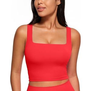 CRZ YOGA Vrouwen Butterluxe Square Neck Sportbeha Gewatteerde Draadloze Crop Top Gym Workout Tops Camisole met Ingebouwde Beha Diep rood XXS