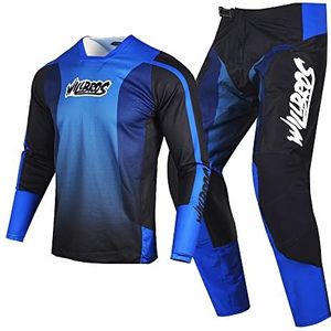 Willbros Motocross Jersey Broek Combo Mens MX Gear Set Crossmotor Offroad Rijden Racewear Volwassen Racing, Zwart Blauw, Jersey M / Pants 32