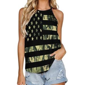 Amerikaanse vlag met camouflage dames tanktop zomer mouwloze T-shirts halter casual vest blouse print t-shirt L